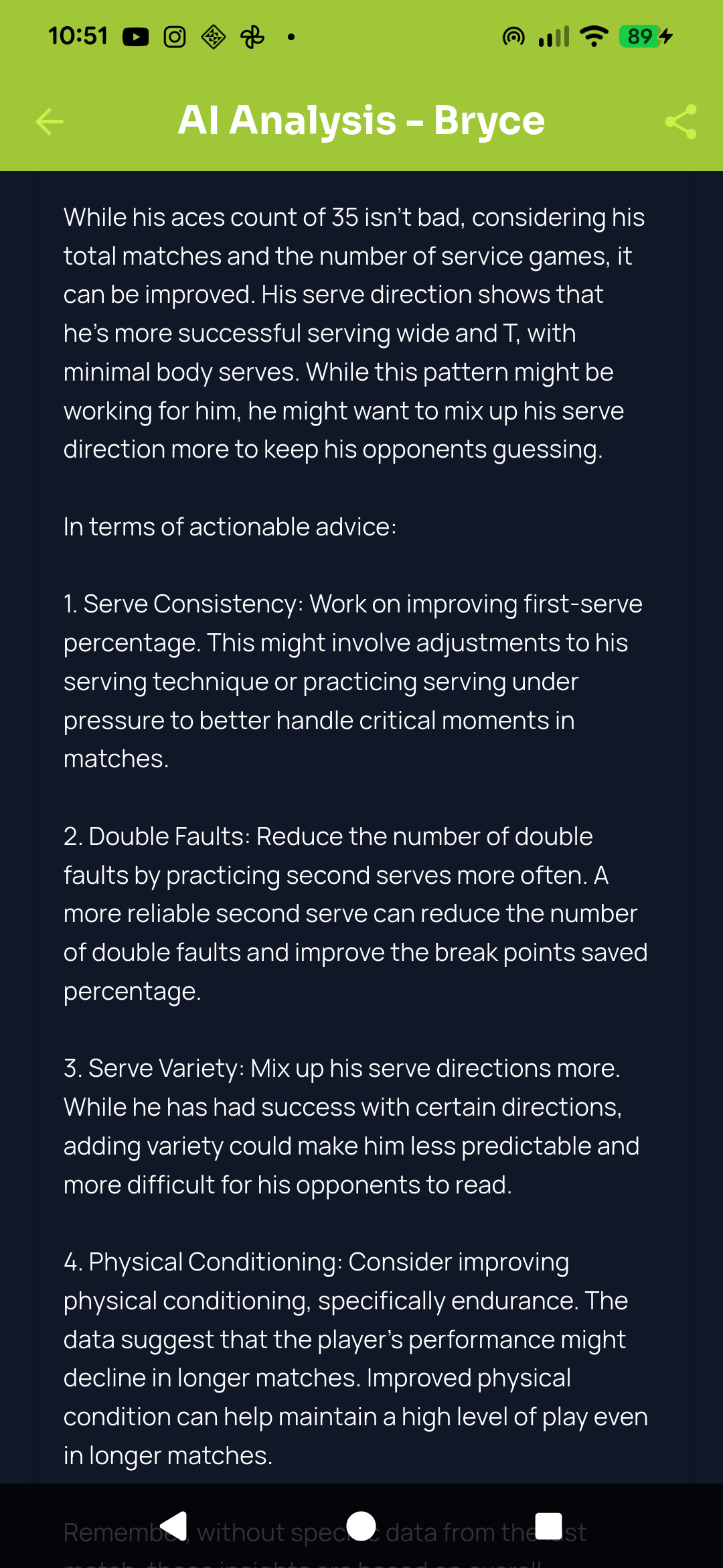Asking the AI a follow-up question about a match and getting an answer grounded in the point data
